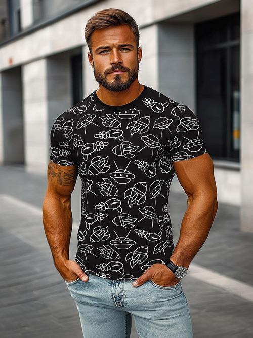 Ανδρικό μπλουζάκι μαύρο OZONEE JS/8T1197/3Z