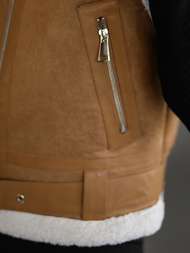 Γυναικείο δερμάτινο αμάνικο μπουφάν kαμήλα OZONEE JS/11Z8238