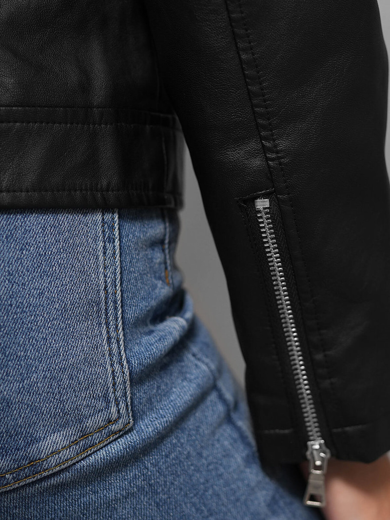 Γυναικείο δερμάτινο μπουφάν μαύρο OZONEE JS/11Z8060