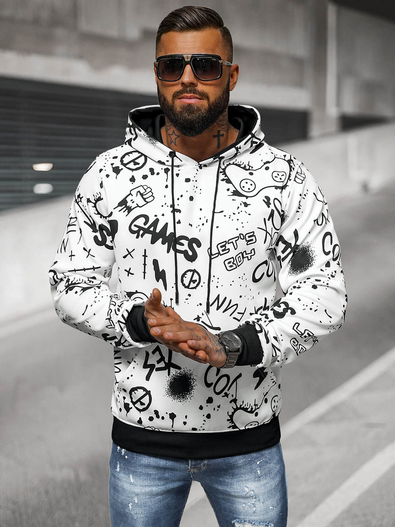 Ανδρικό Φούτερ με Kουκούλα λευκό OZONEE JS/8B1227/1