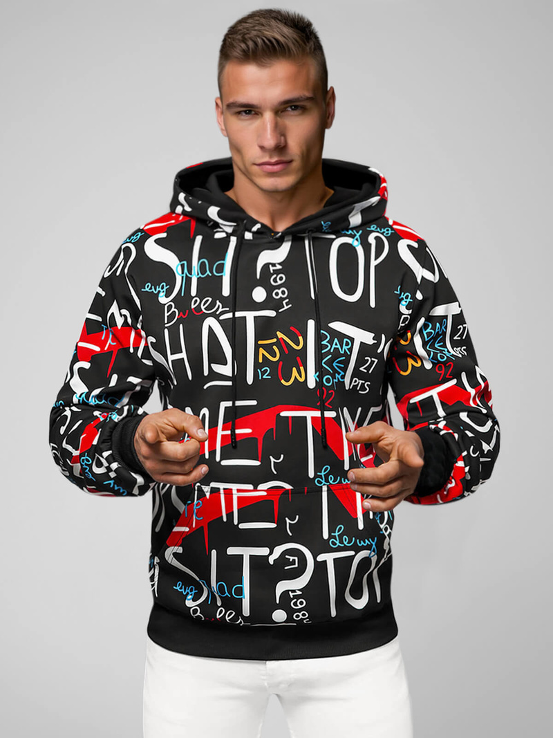 Ανδρικό Φούτερ με Kουκούλα Mαύρος OZONEE JS/8B1233/3Z