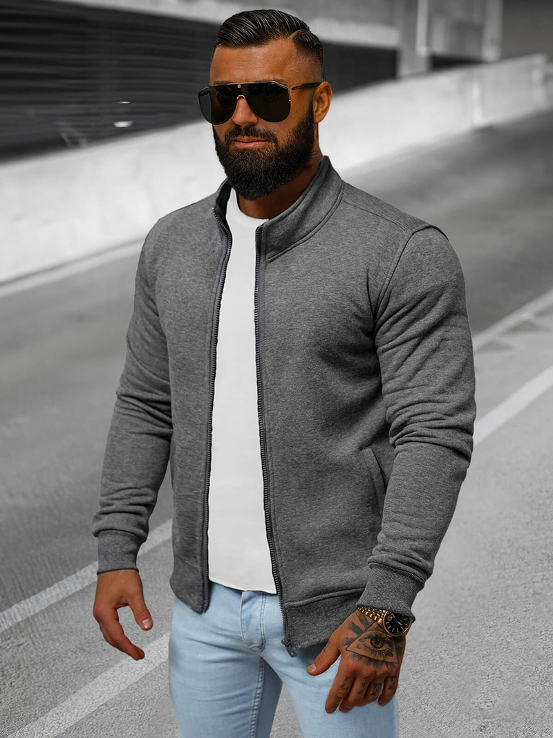 Ανδρικό φούτερ με φερμουάρ σκούρο-γκρι OZONEE JS/2002Z