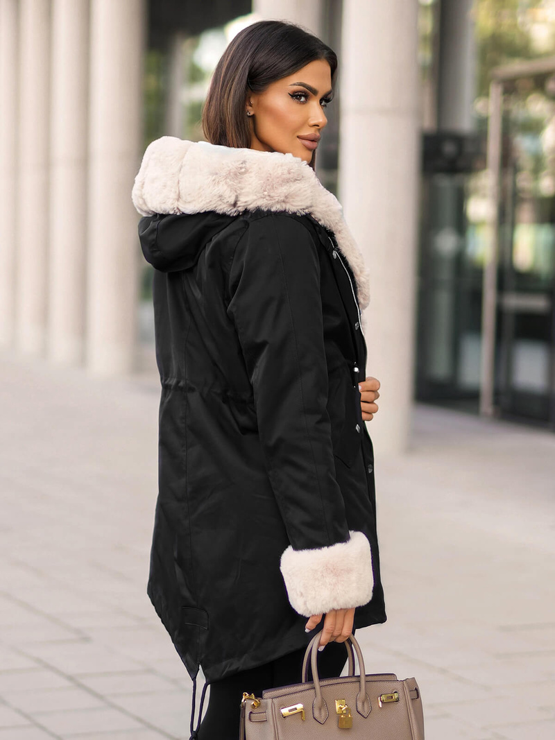 Γυναικείο χειμερινό μπουφάν mαύρος OZONEE JS/M763/392Z