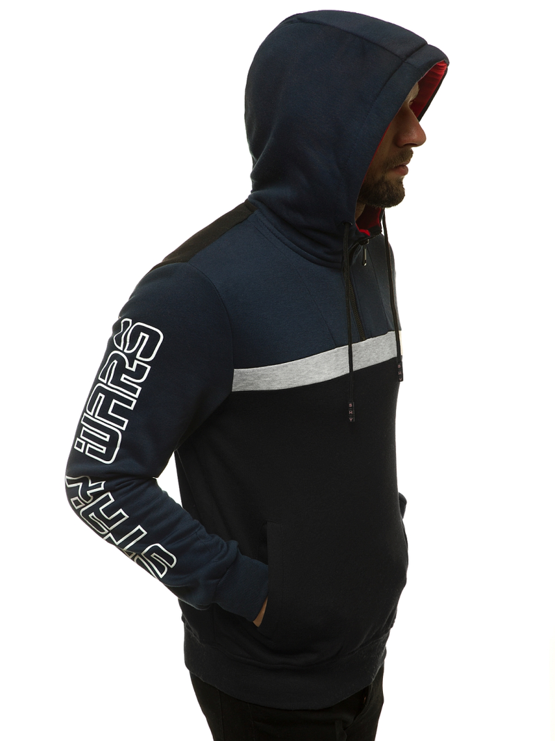 Ανδρικό Φούτερ με Κουκούλα ναυτικό μπλε-μαύρο OZONEE JS/KS2223