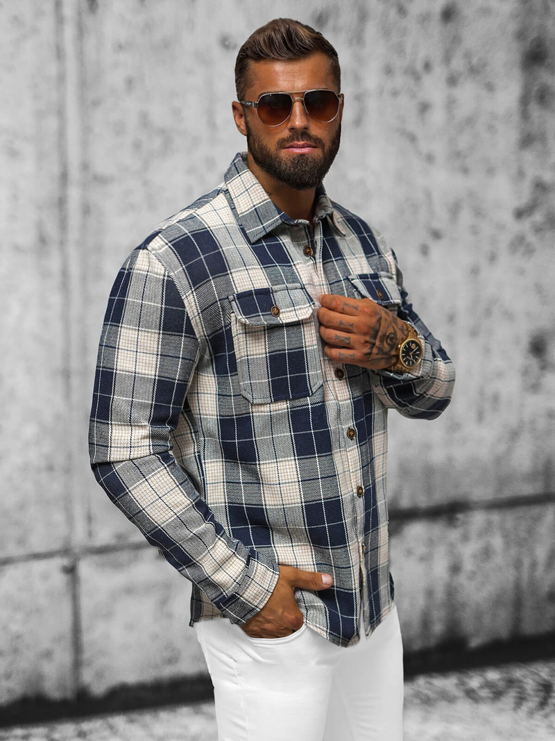 Ανδρικό πουκάμισο σκούρο-ναυτικό μπλε OZONEE NB/MC727BS