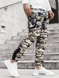 Ανδρικό παντελόνι jogger μπεζ-καμουφλάζ OZONEE A/705