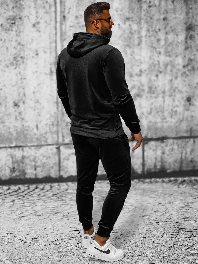 Ανδρικό βελούδινο σετ φόρμας μαύρο OZONEE JS/8C1171/3