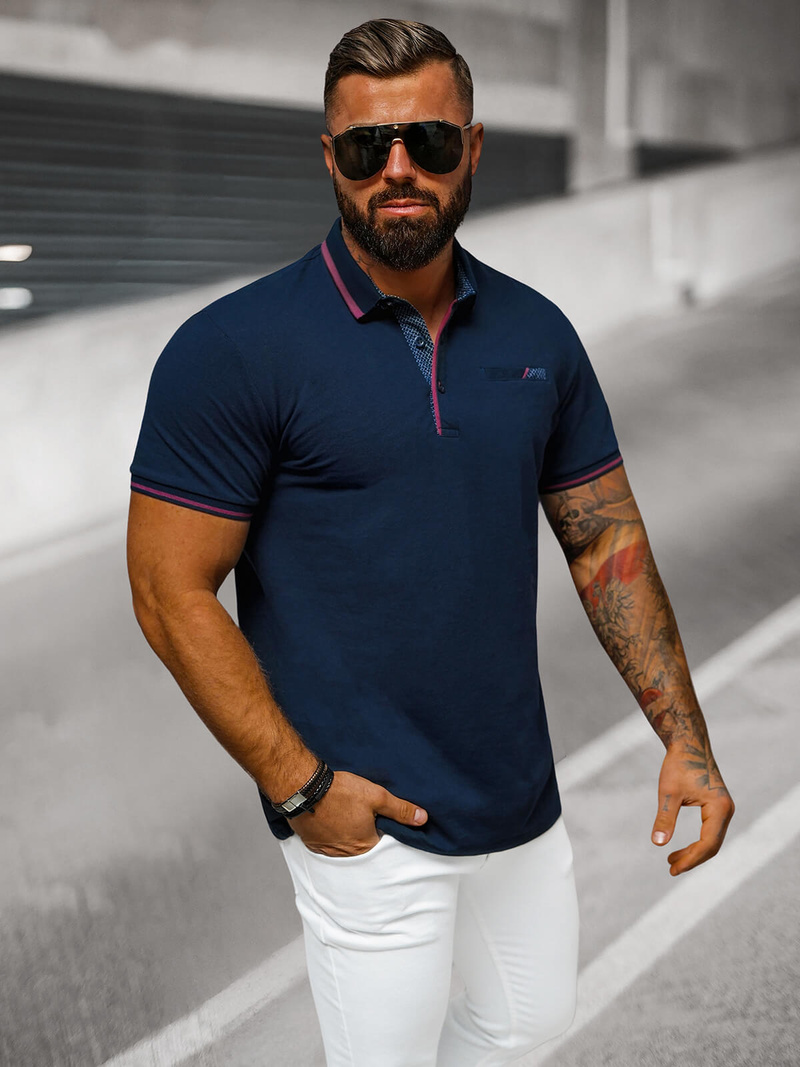 Ανδρική μπλούζα polo ναυτικό μπλε OZONEE O/DA758