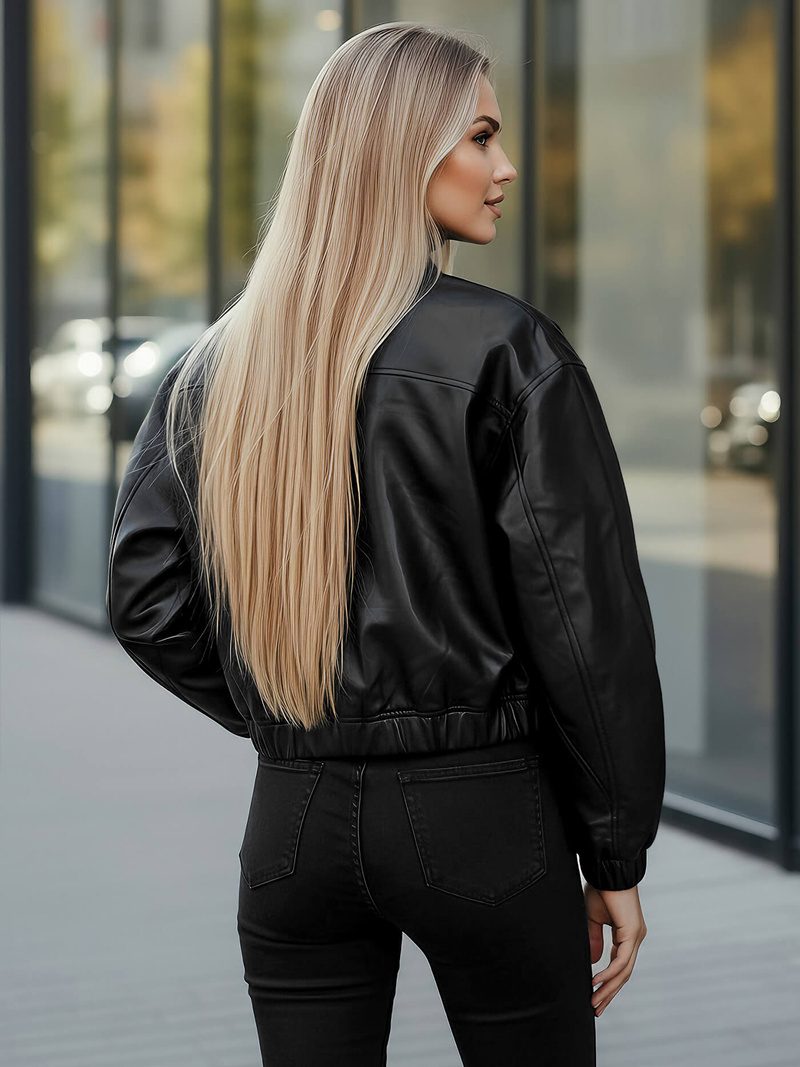 Γυναικείο δερμάτινο μπουφάν μαύρο OZONEE JS/11Z8281