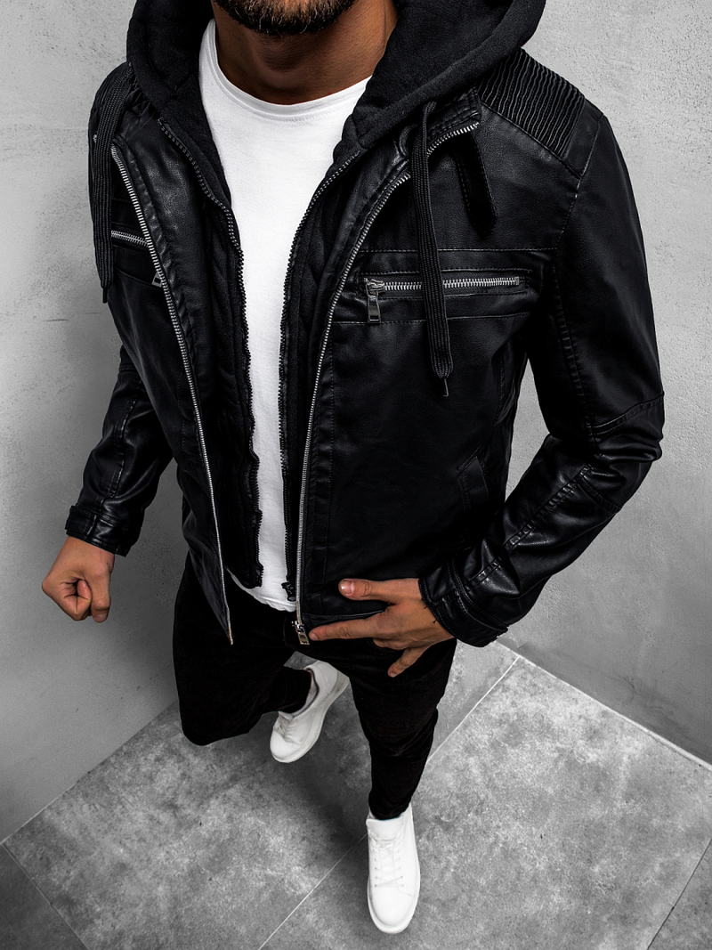 Ανδρικό δερμάτινο μπουφάν μαύρο OZONEE JB/JP1171Z