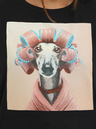 Γυναικείο μπλουζάκι μαύρο-pοζ OZONEE JS/YJ77726