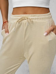 Γυναικείο βελούδινο παντελόνι φόρμας eκρού OZONEE JS/8K1532/155