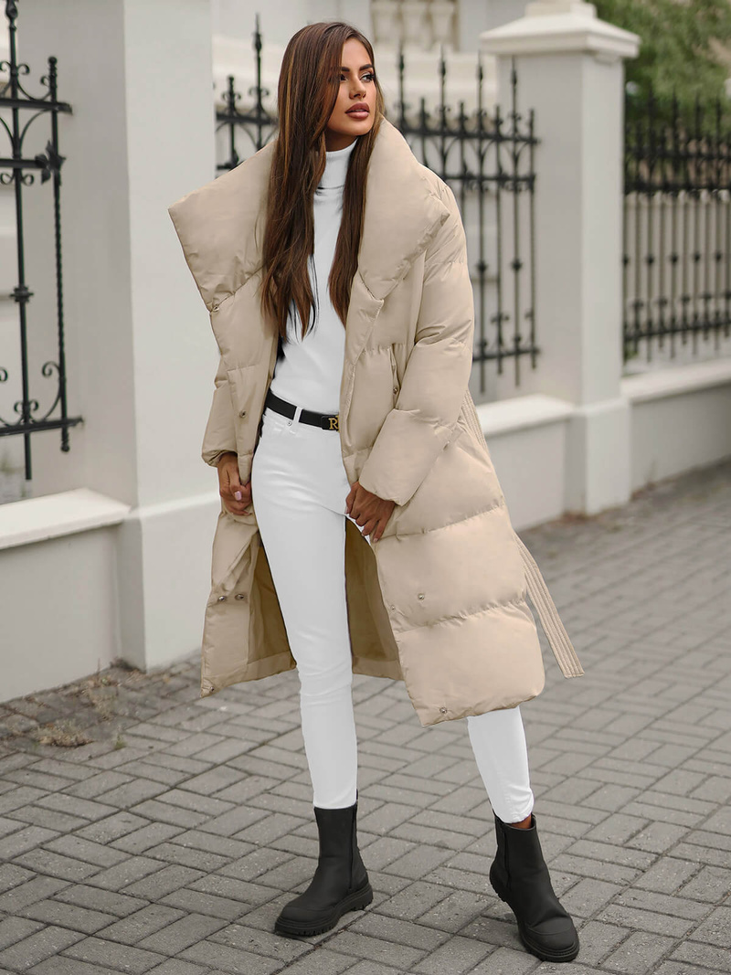 Γυναικείο χειμερινό μπουφάν mπεζ OZONEE JS/M737/62Z