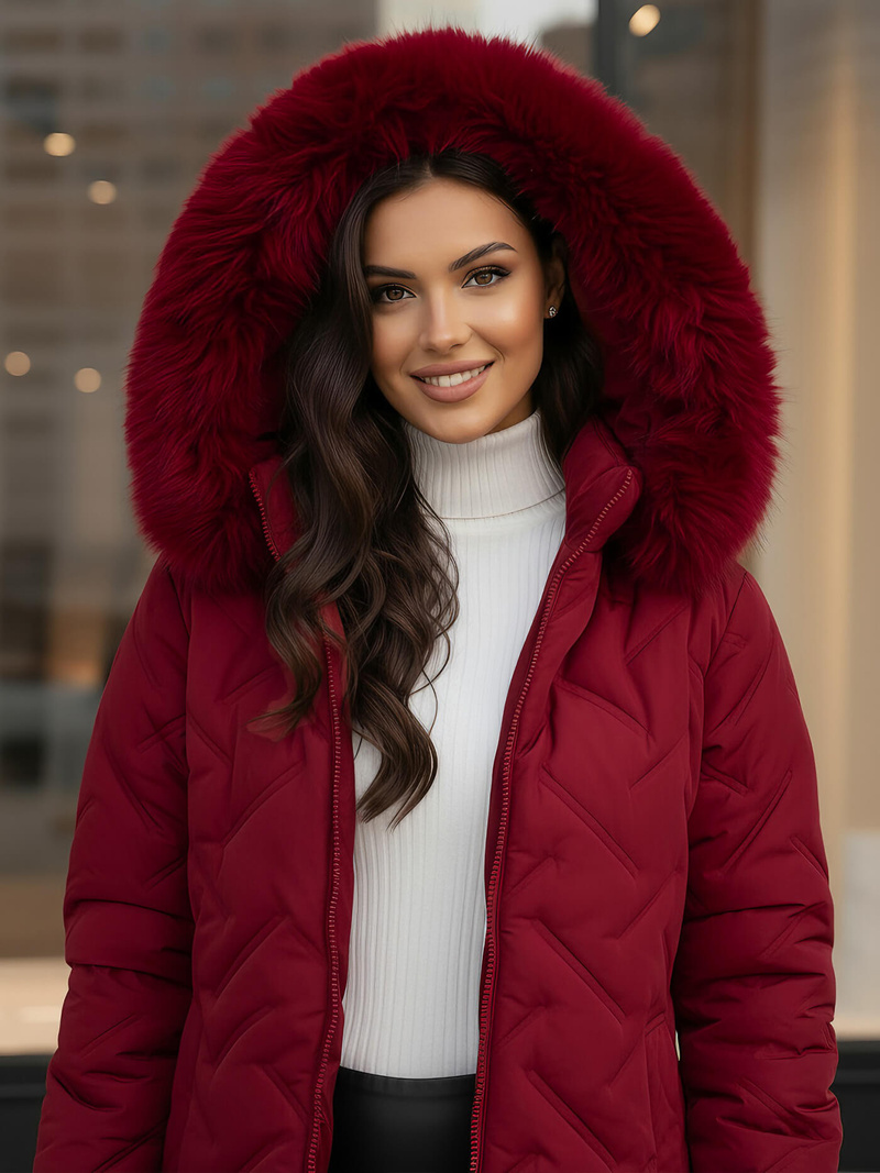 Γυναικείο μπουφάν μπορντό OZONEE JS/16M9296/06Z