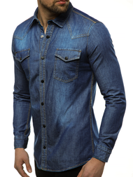 Ανδρικό τζιν πουκάμισο σκούρο-μπλε OZONEE R/3053