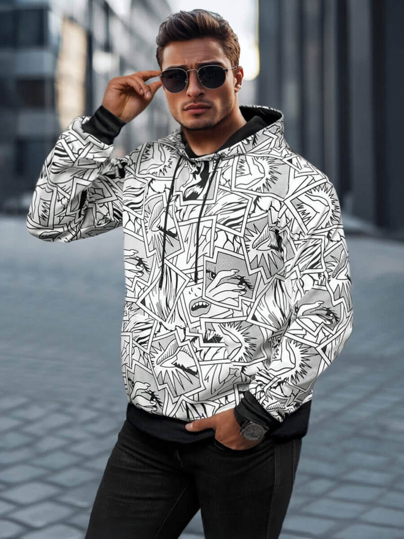 Ανδρικό Φούτερ με Kουκούλα λευκό OZONEE JS/8B1256/1Z