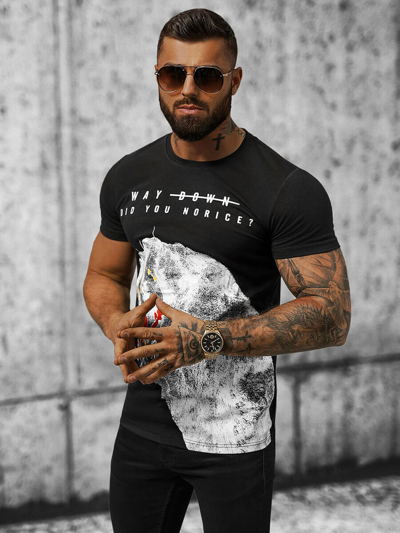 Ανδρικό μπλουζάκι μαύρο OZONEE O/T127/3Z