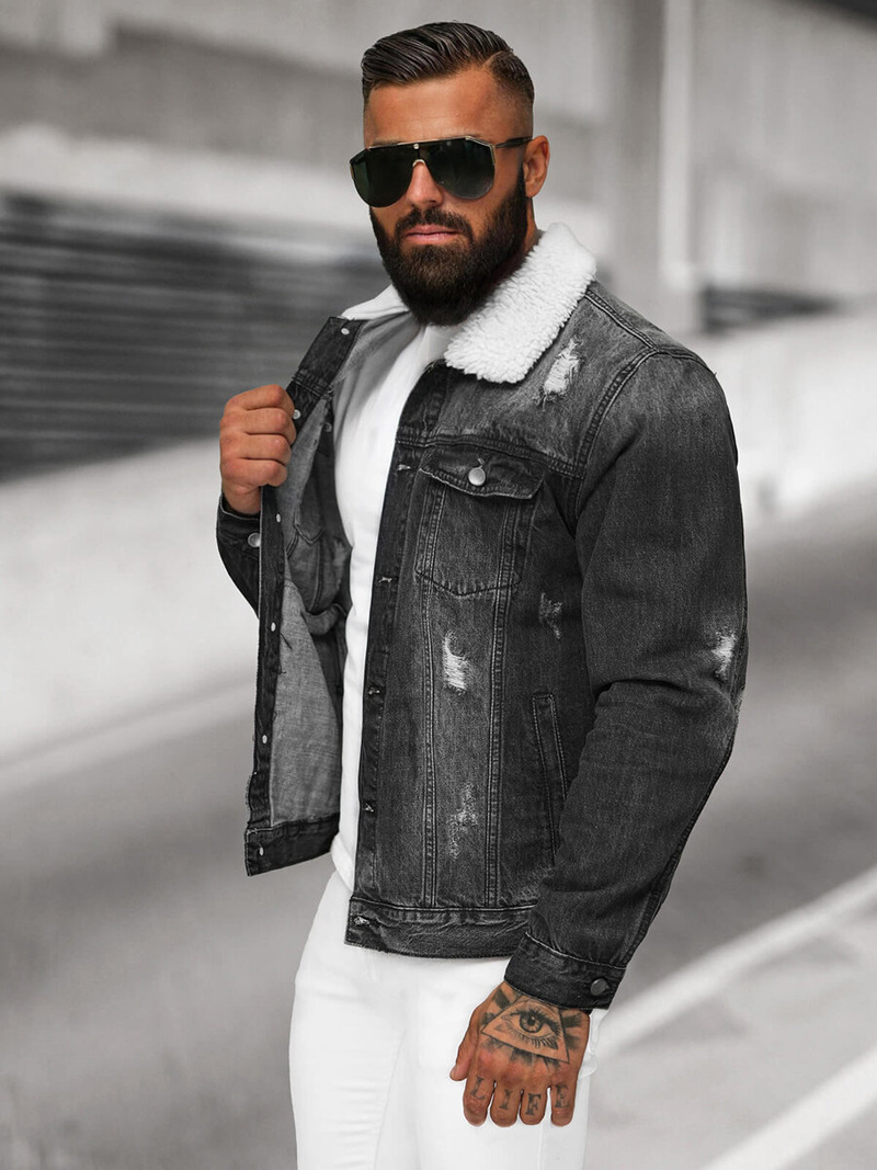 Ανδρικό τζιν μπουφάν σέρπα μαύρο OZONEE NB/MJ502NZ