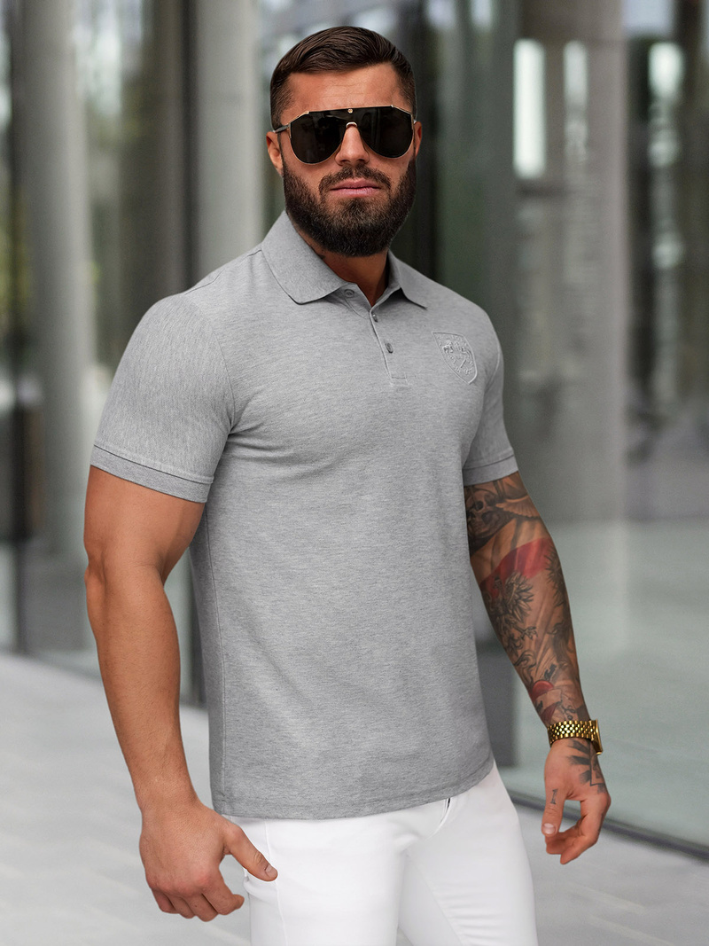 Ανδρική μπλούζα polo Γκρί OZONEE NB/MT3142