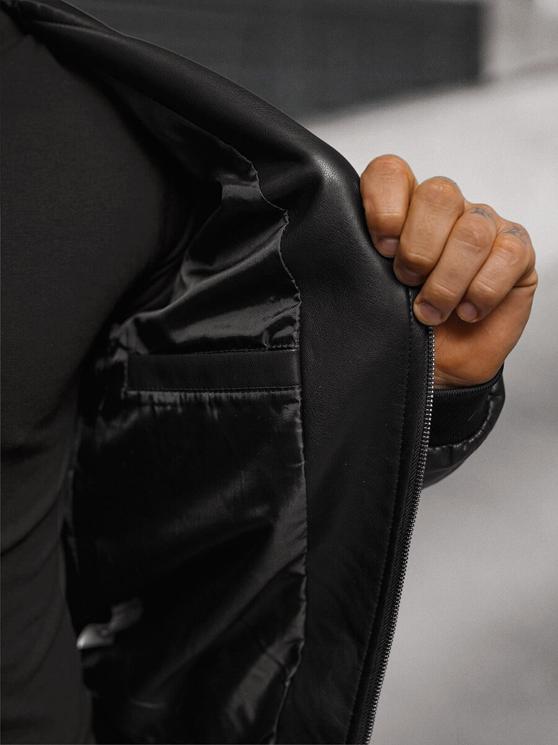 Ανδρικό δερμάτινο μπουφάν μαύρο OZONEE O/88120