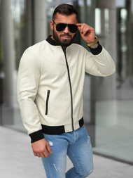 Ανδρικό δερμάτινο μπουφάν eκρού OZONEE JS/11Z8107