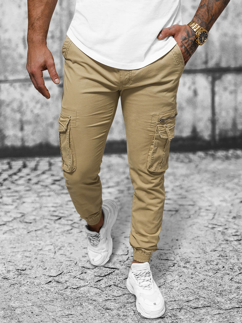 Ανδρικό παντελόνι chino jogger mπεζ OZONEE NB/MP0201K