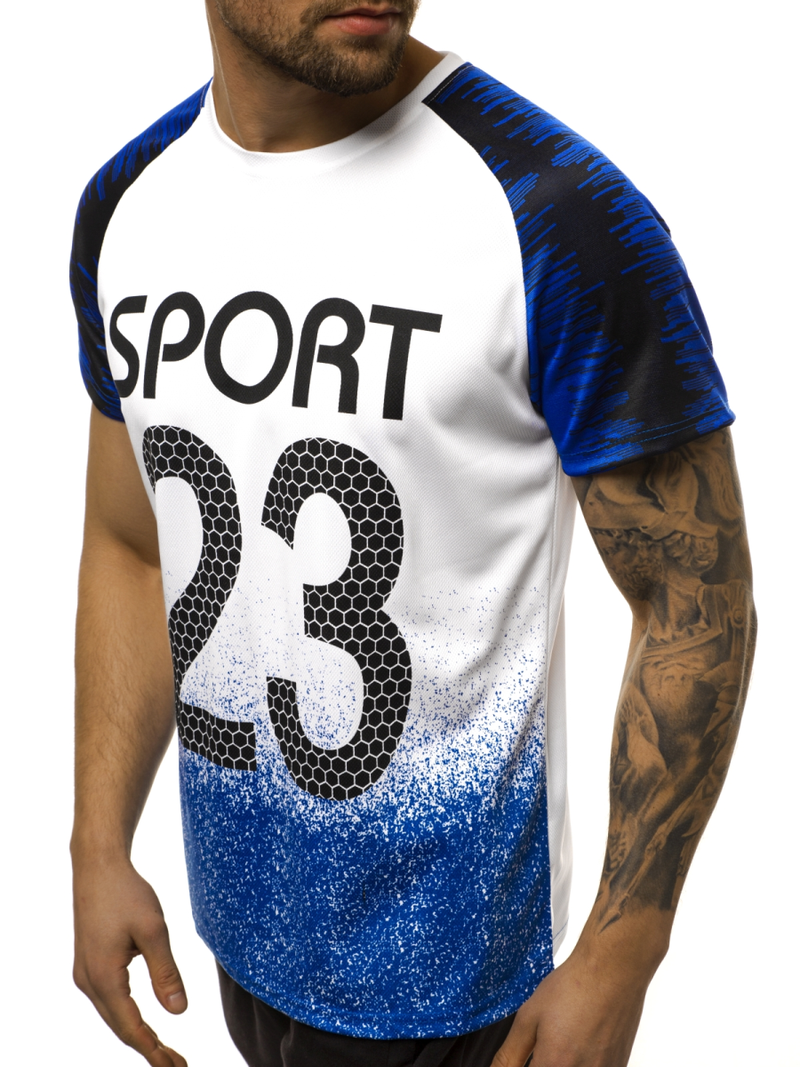 Ανδρικό μπλουζάκι ασπρό-μπλε OZONEE JS/KS2068