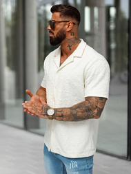 Ανδρικό πουκάμισο με κοντό μανίκι eκρού OZONEE O/B2258