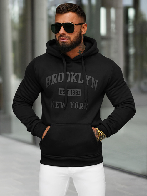 Ανδρικό Φούτερ με Κουκούλα μαύρο OZONEE JS/8B1350/3