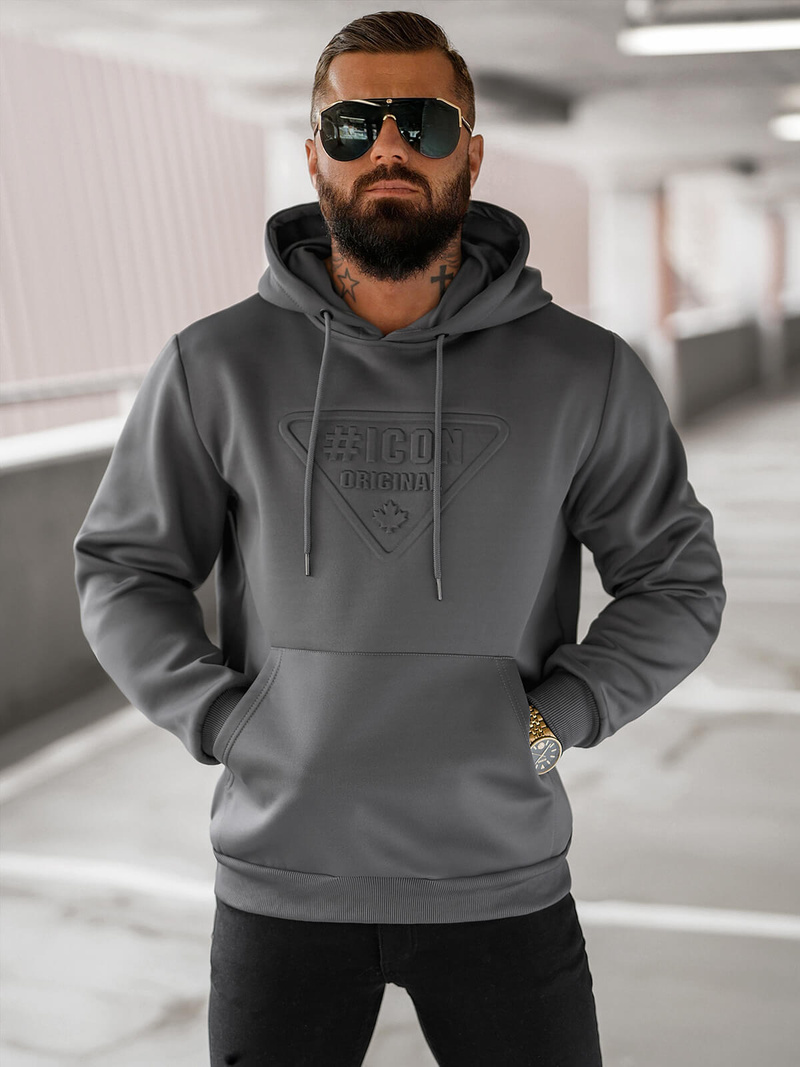 Ανδρικό Φούτερ με Κουκούλα γραφίτη OZONEE JS/27B6500/5Z