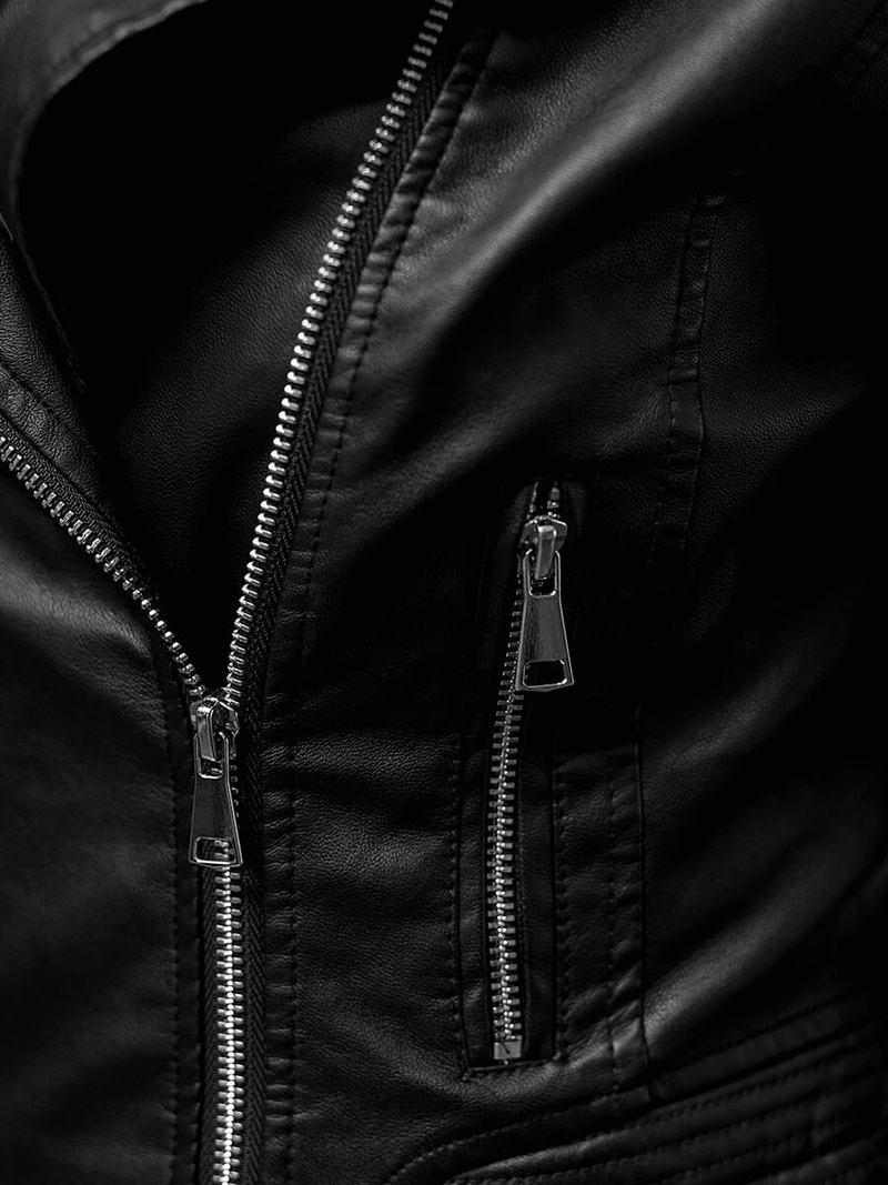 Γυναικείο δερμάτινο μπουφάν μαύρο OZONEE JS/11Z8028