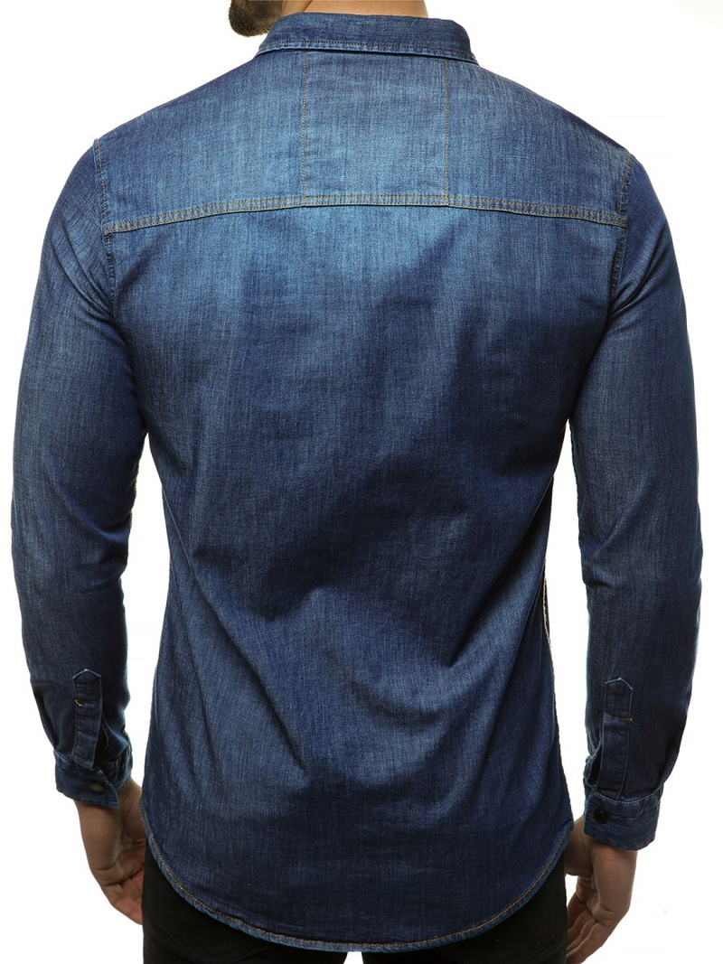 Ανδρικό τζιν πουκάμισο σκούρο-μπλε OZONEE R/3053
