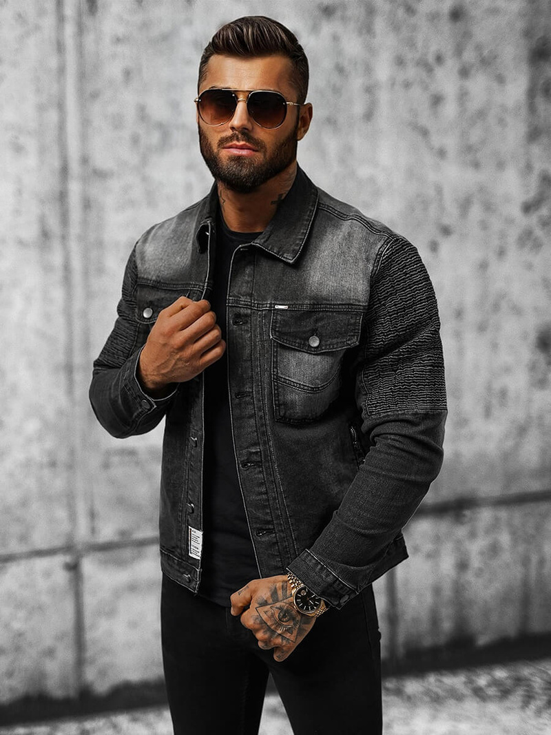 Ανδρικό τζιν μπουφάν mαύρος OZONEE NB/MJ521N