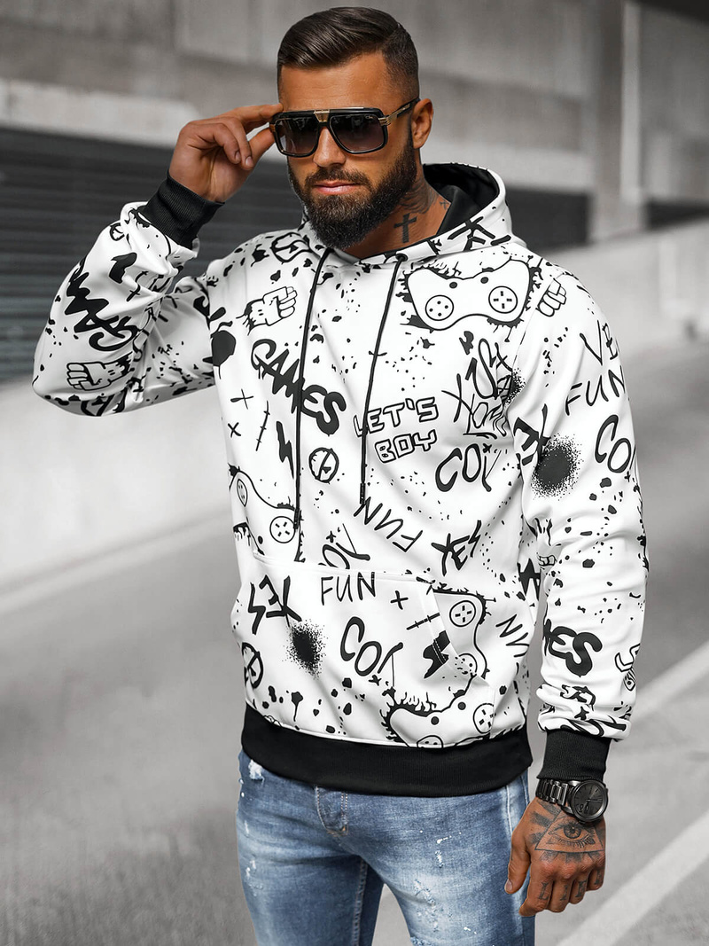 Ανδρικό Φούτερ με Kουκούλα λευκό OZONEE JS/8B1227/1