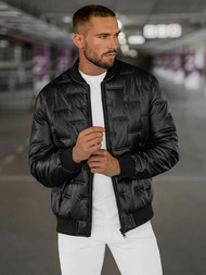 Ανδρικό δερμάτινο μπουφάν μαύρο OZONEE O/11Z8099Z