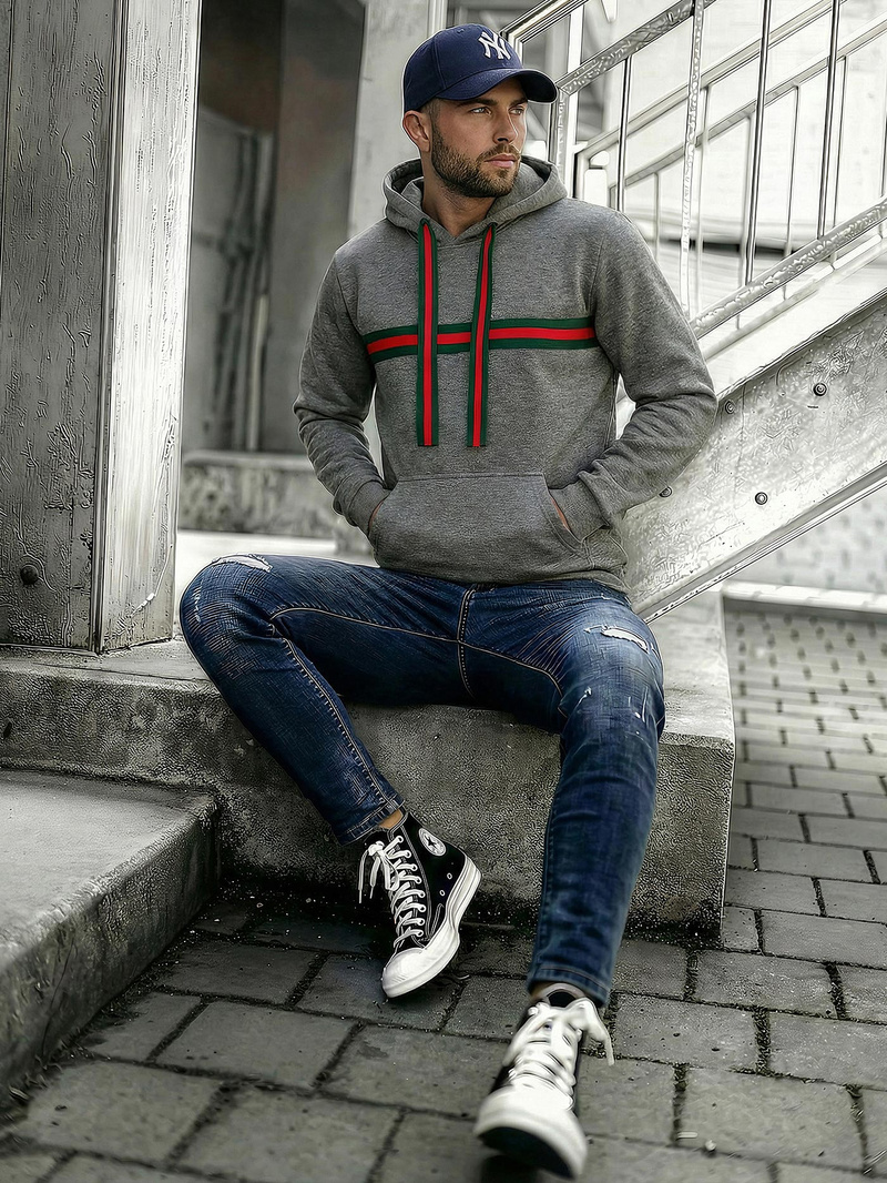 Ανδρικό Φούτερ με Κουκούλα γραφίτη OZONEE JS/8B1735/5Z