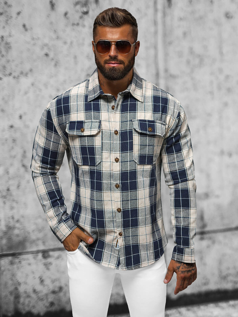 Ανδρικό πουκάμισο σκούρο-ναυτικό μπλε OZONEE NB/MC727BS