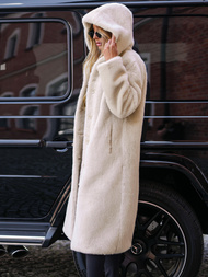 Γυναικείο χειμερινό μπουφάν από γούνα μπεζ OZONEE JS/11Z8250