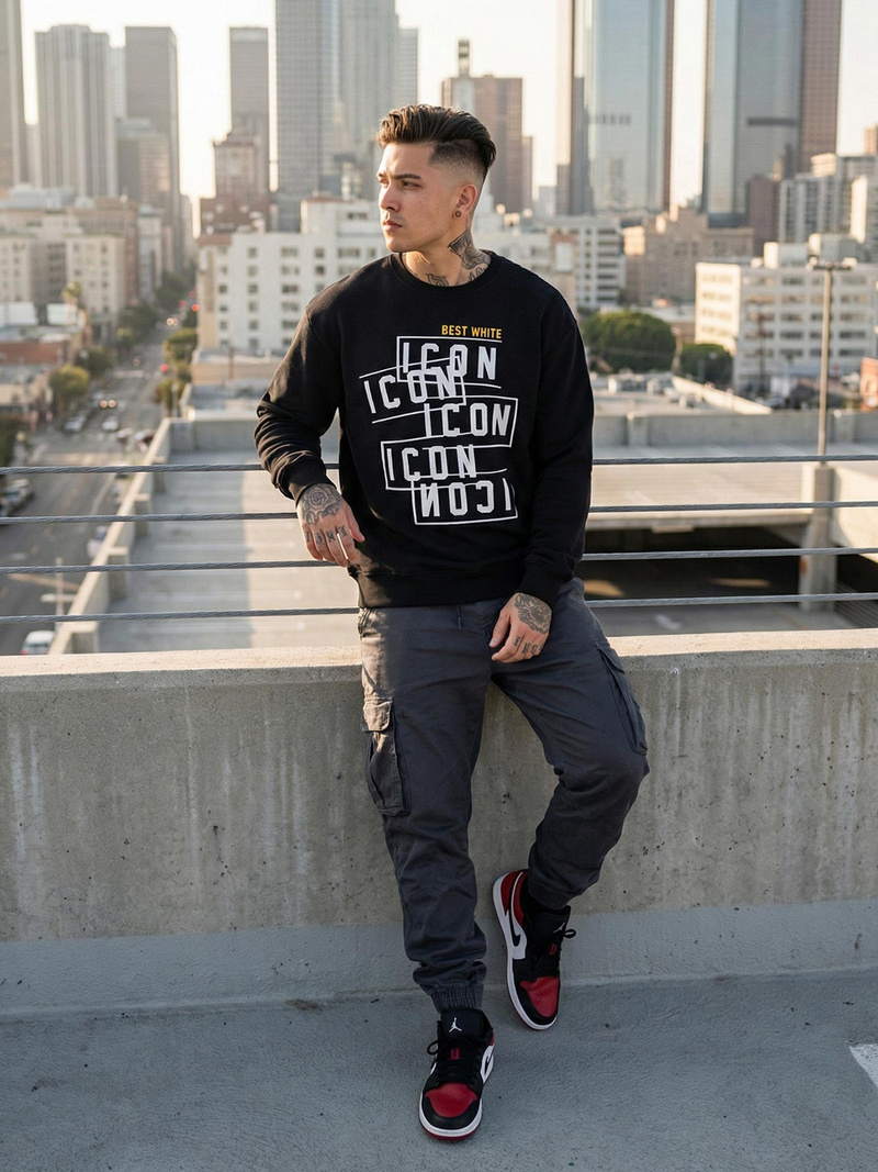 Ανδρικό Φούτερ μαύρο OZONEE JS/8B1763/3Z