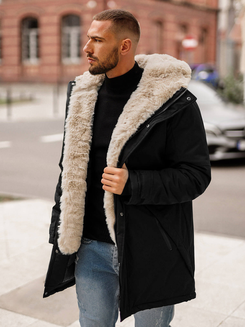 Ανδρικό χειμερινό μπουφάν mαύρος OZONEE JS/22M316/392Z