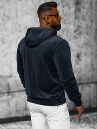 Ανδρικό βελούδινο Φούτερ με Kουκούλα ναυτικό μπλε OZONEE JS/8B1168/25