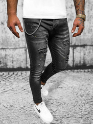 Ανδρικό τζιν παντελόνι mαύρος OZONEE O/MB465