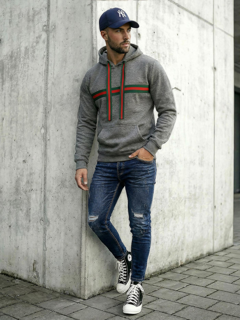 Ανδρικό Φούτερ με Κουκούλα γραφίτη OZONEE JS/8B1735/5Z