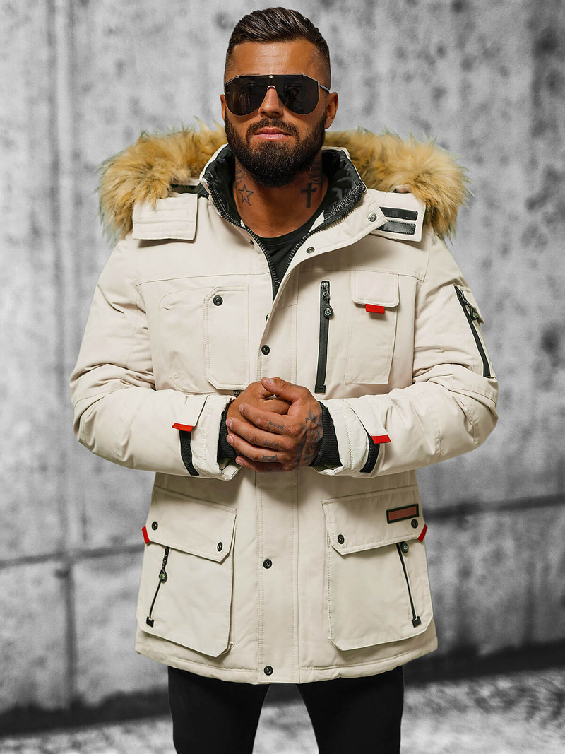 Ανδρικό χειμερινό μπουφάν μπεζ OZONEE JS/5M791/62