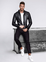 Ανδρικό δερμάτινο μπουφάν μαύρο OZONEE YD/BF5916309Z