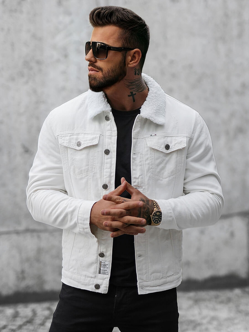 Ανδρικό τζιν μπουφάν σέρπα λευκό OZONEE NB/MJ541Z