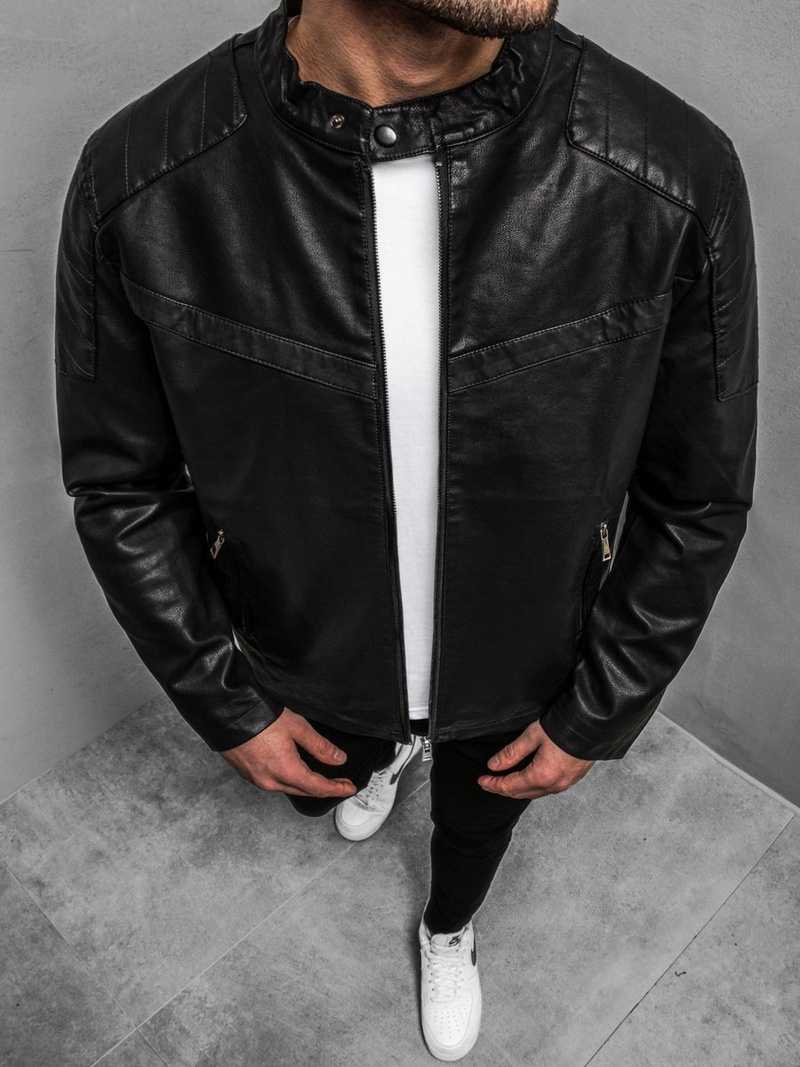 Ανδρικό δερμάτινο μπουφάν μαύρο OZONEE JB/JP1128Z