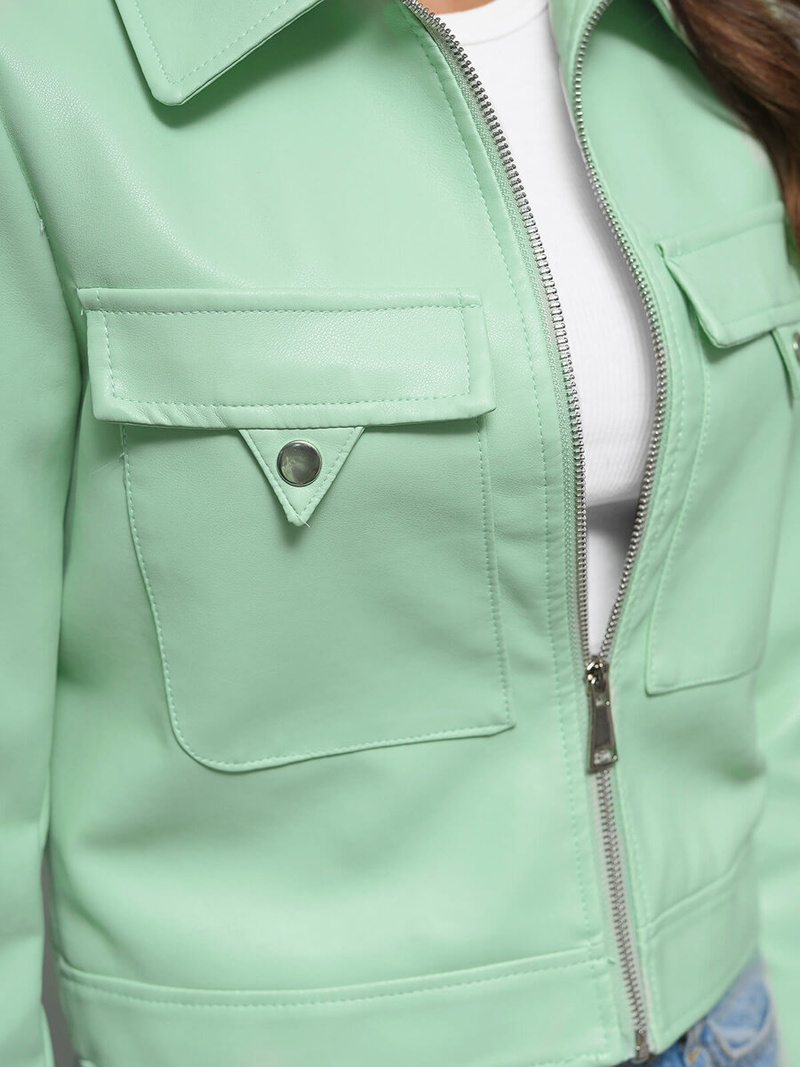 Γυναικείο δερμάτινο μπουφάν mέντα OZONEE O/G117
