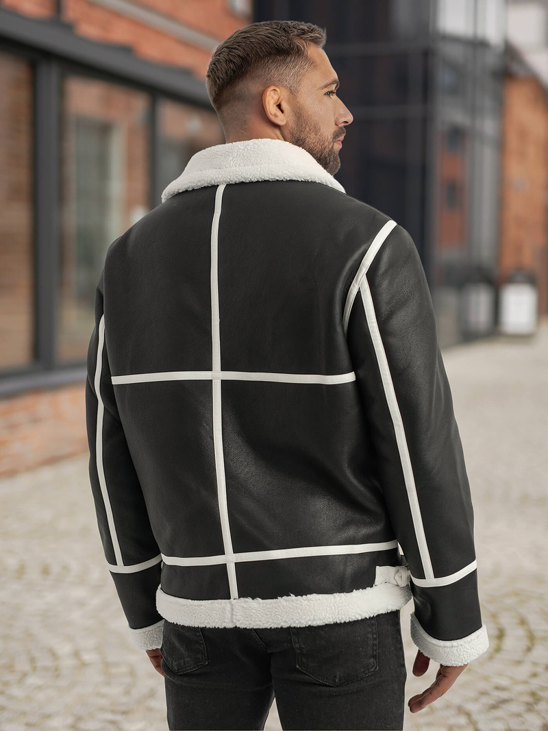 Ανδρικό δερμάτινο μπουφάν μαύρο OZONEE JS/11Z8270