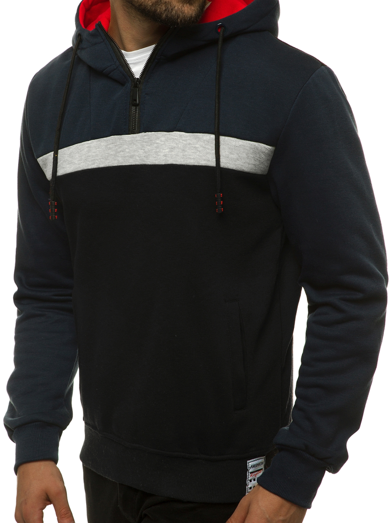 Ανδρικό Φούτερ με Κουκούλα ναυτικό μπλε-μαύρο OZONEE JS/KS2223